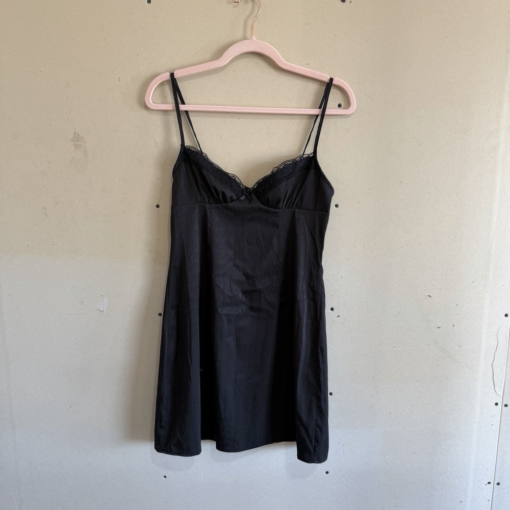 Princess Polly Black Lace Trim Slip Mini Dress US 8 Cami Bow Coquette